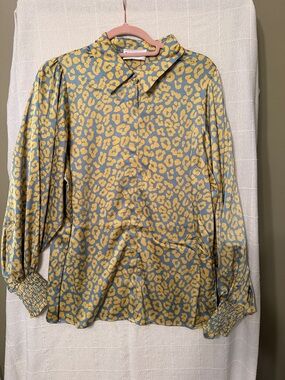 First Love Blue and Yellow Leopard Print Button-Down Shirt